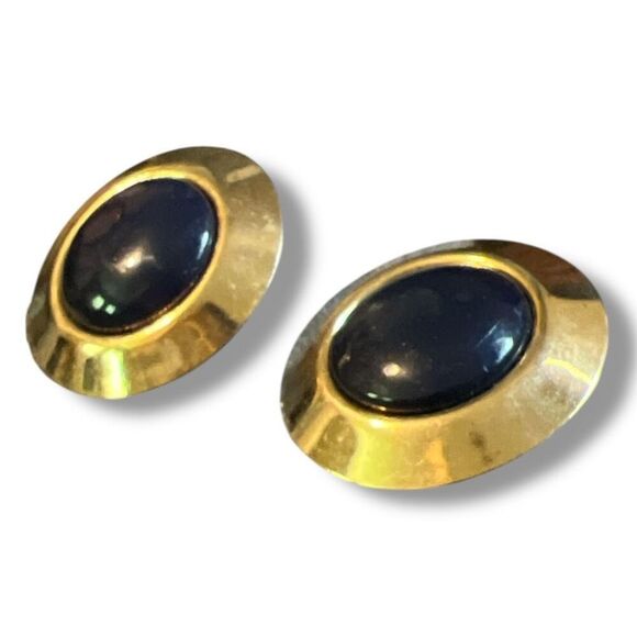 Bundle Sale 3 for $15 | Gold Tone Metal Stud Earrings with Blue Center - Picture 1 of 9